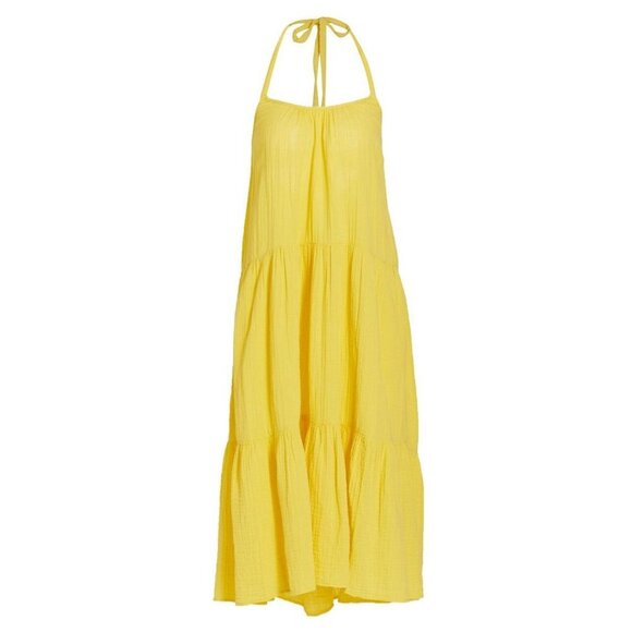 Xirena Lemon Yellow Reagen Cotton Gauze Halter Backless Long Midi Dress XS - Picture 5 of 16